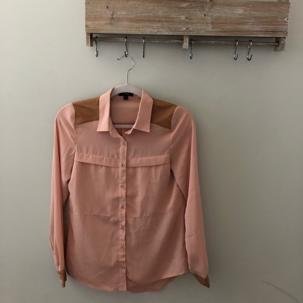 Faux leather accent blouse